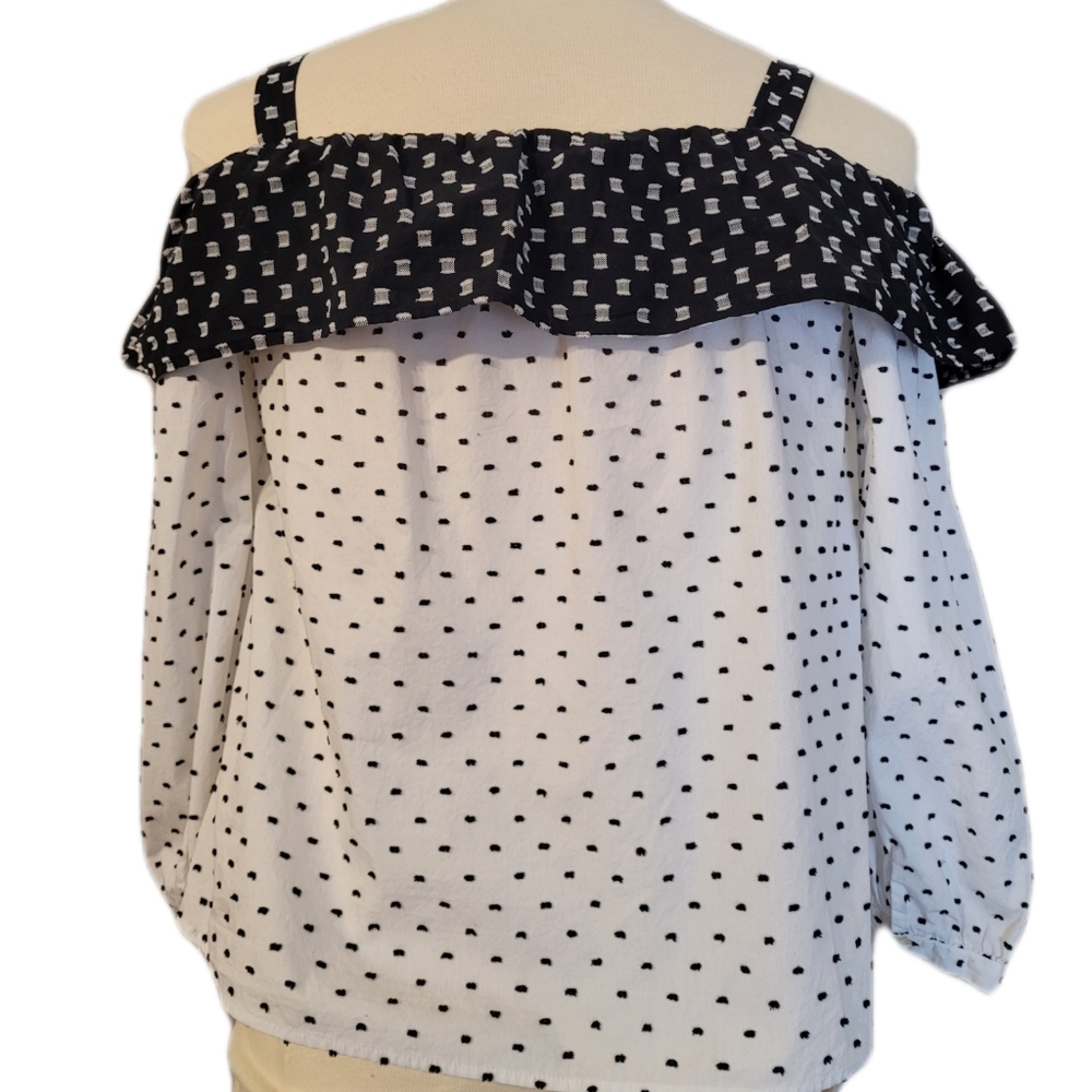 LOFT Off-the-Shoulder Top Size Small Black and White - Picture 2 of 6
